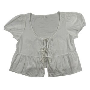 BP Womens White Cotton Tie Front Puff Sleeve Peplum Top Size M BP507032MI